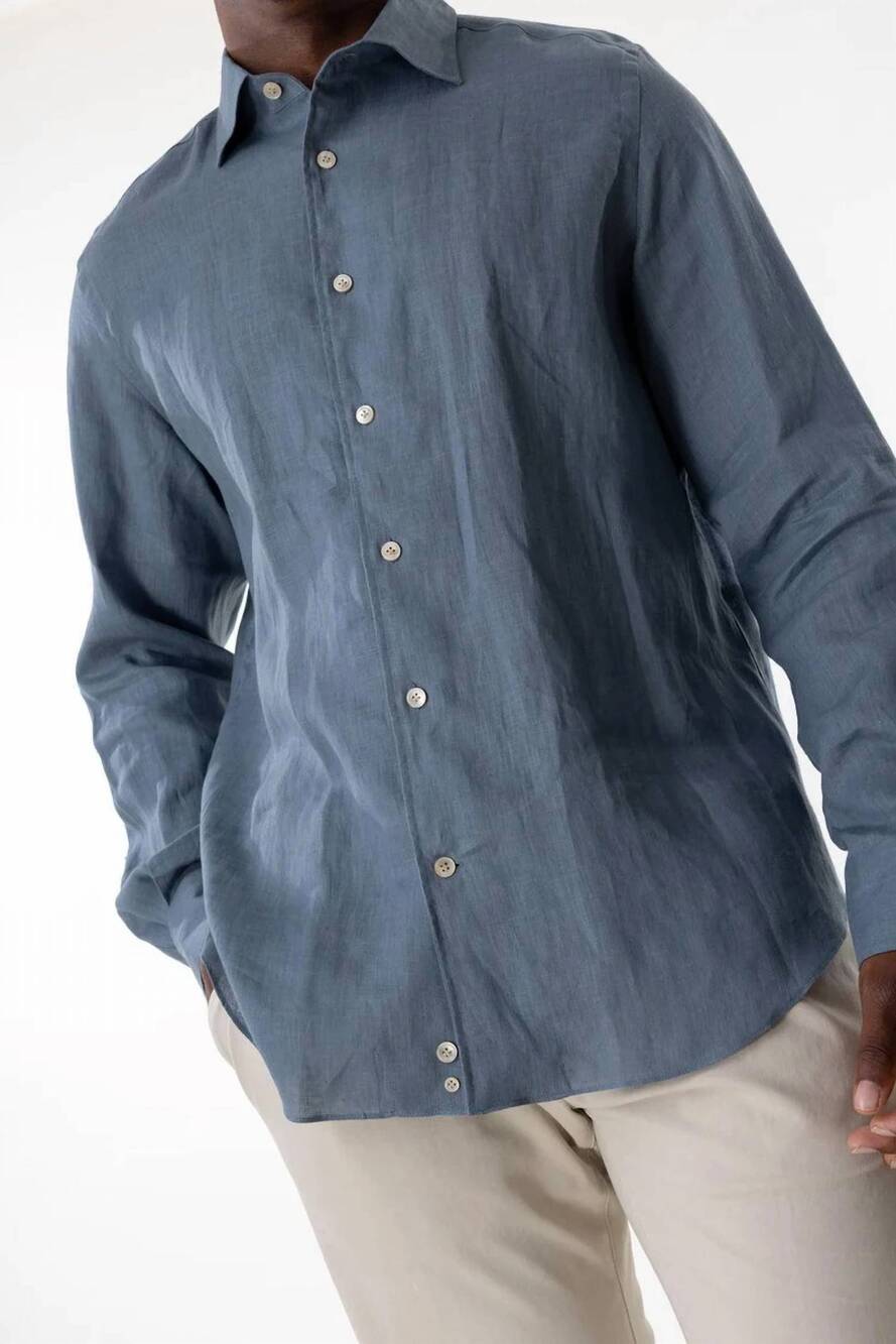 NEW ELEVENTY linen long sleeve shirt in zucchero